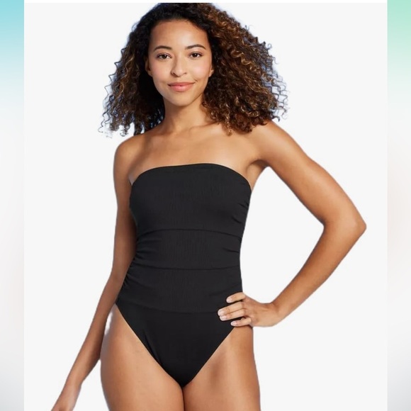 Shade & Shore Bandeau Black Strapless bandeau Swimsuit NWT - Picture 1 of 7